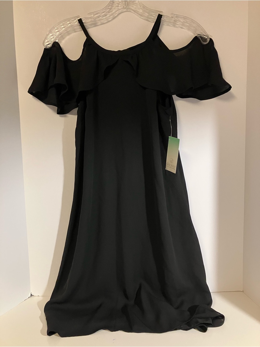 Decree Black Cold-Shoulder Ruffle Slip Dress